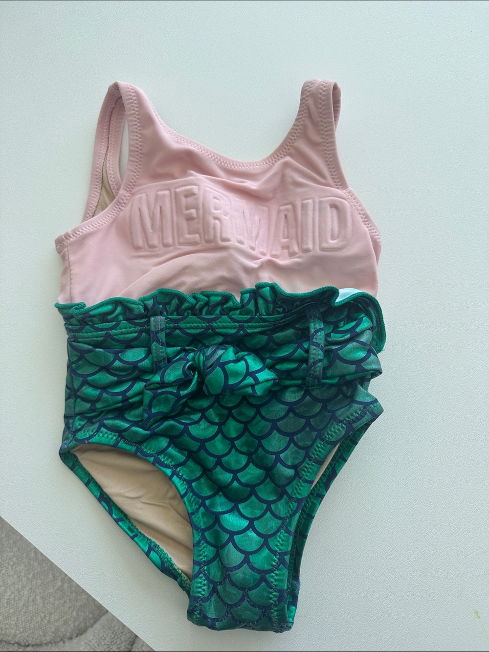 Mermaid Embossed One-Piece Swimsuit - Pink & Green
